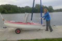 Karen Blundell getting ready to name her dinghy